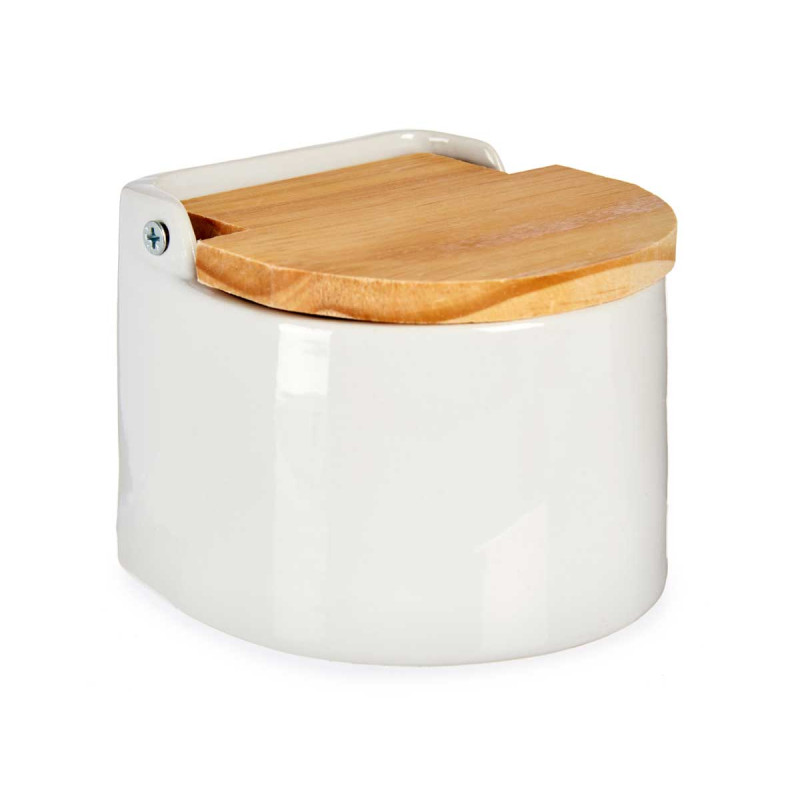 SEMI-ROUND WHITE SALT SHAKER WITH LID 