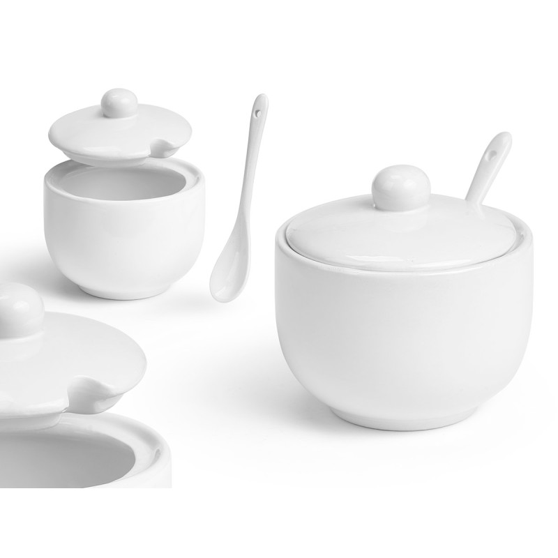 WHITE SUGAR BOWL WITH SPOON