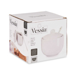 WHITE SUGAR BOWL WITH SPOON