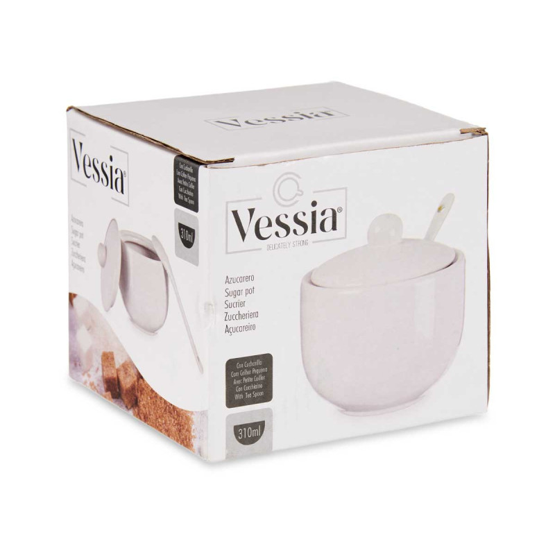 WHITE SUGAR BOWL WITH SPOON