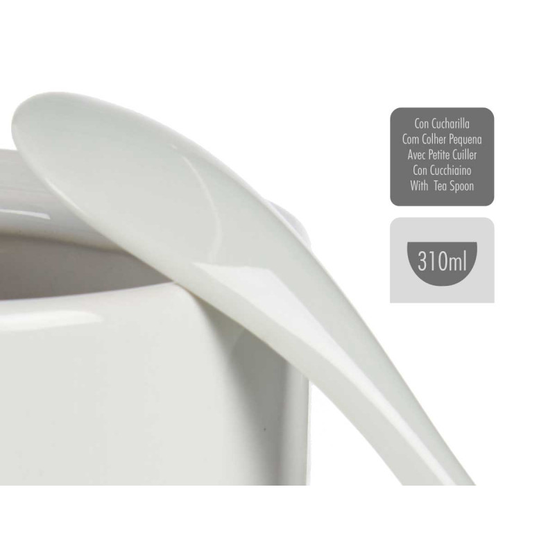 WHITE SUGAR BOWL WITH SPOON