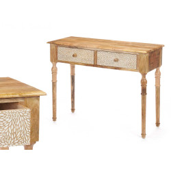 HALL TABLE 2 DRAWERS LEAVES NATURAL WHITE