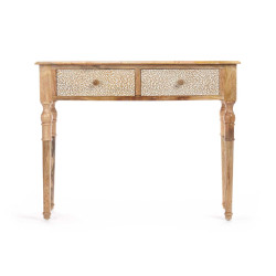 HALL TABLE 2 DRAWERS LEAVES NATURAL WHITE
