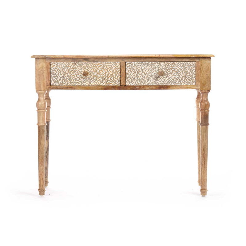 HALL TABLE 2 DRAWERS LEAVES NATURAL WHITE