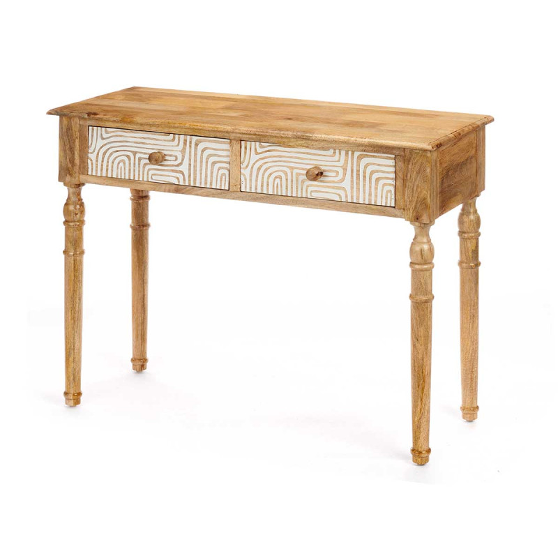 HALL TABLE 2 DRAWERS CURVES NATURAL WHITE