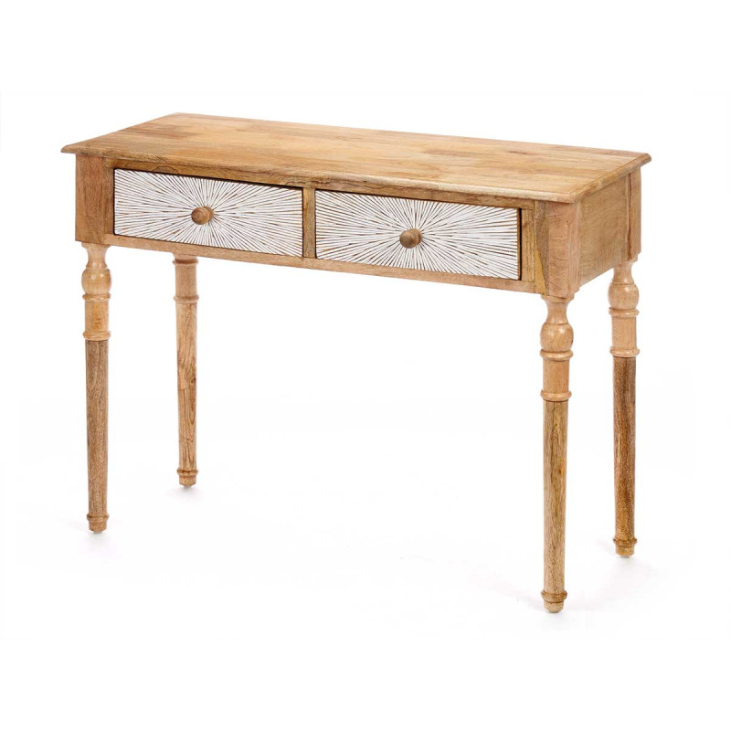 HALL TABLE 2 DRAWERS LINES NATURAL WHITE