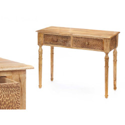 TABLE VESTIBULE 2 TIROIRS FEUILLES NATUREL 