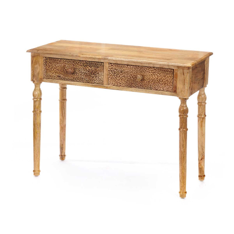TABLE VESTIBULE 2 TIROIRS FEUILLES NATUREL 