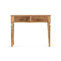 TABLE VESTIBULE 2 TIROIRS FEUILLES NATUREL 
