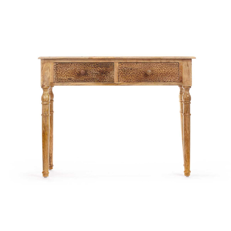 TABLE VESTIBULE 2 TIROIRS FEUILLES NATUREL 