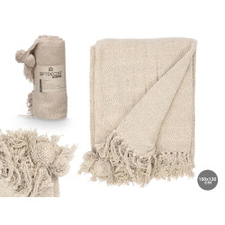 PLAID POLYVALENT POMPON NATUREL 120X150CM