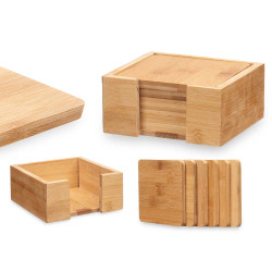 SET 6 SOUS-VERRES CARRÉ EN BAMBOU AVEC SUPPORT 
