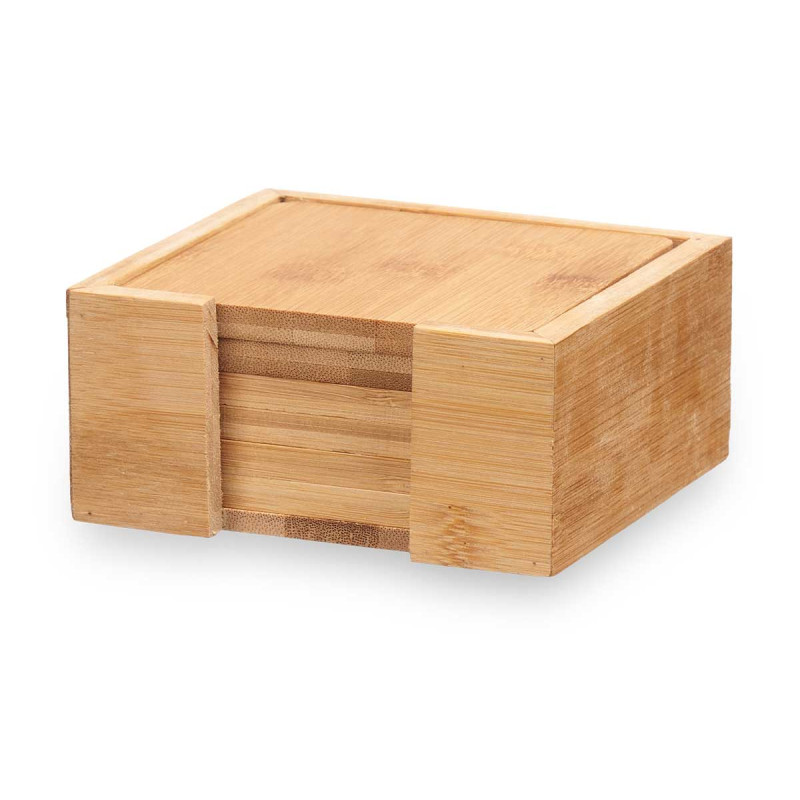 SET 6 SOUS-VERRES CARRÉ EN BAMBOU AVEC SUPPORT 