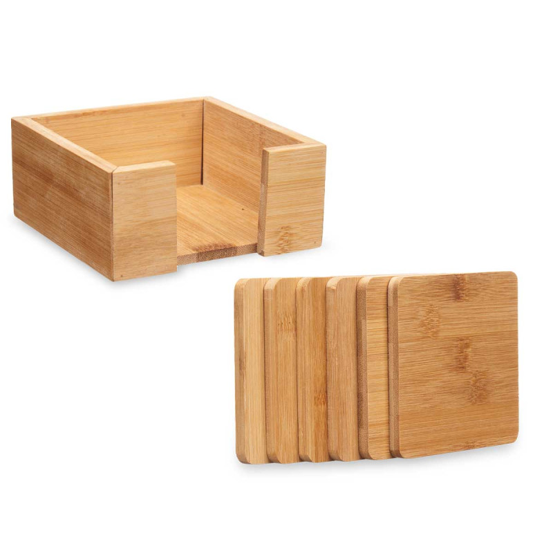 SET 6 SOUS-VERRES CARRÉ EN BAMBOU AVEC SUPPORT 