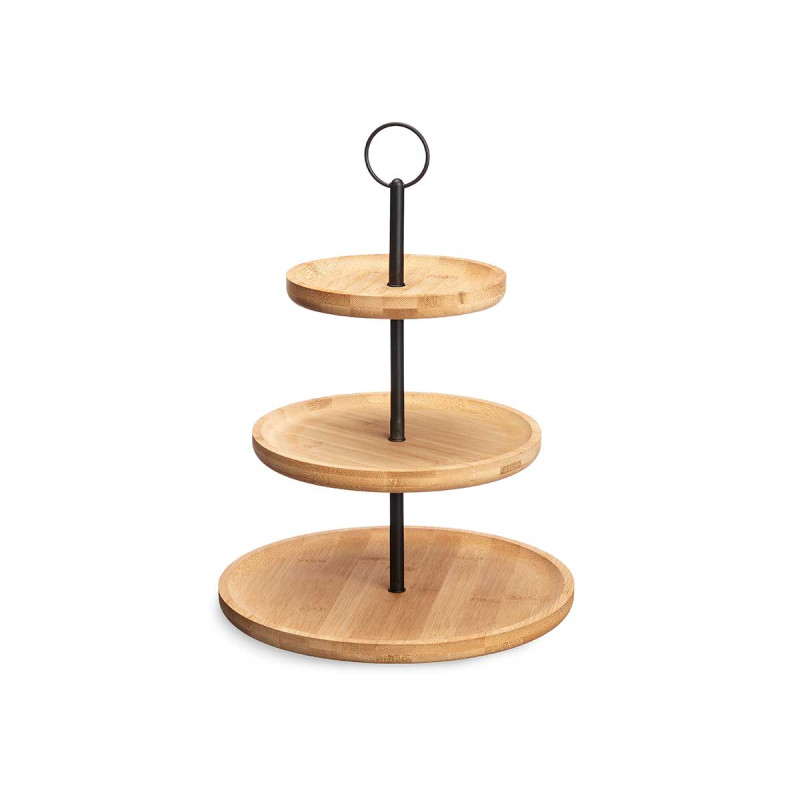 FRUTEIRA DE BAMBU COM 3 NÍVEIS SUPORTE DE METAL