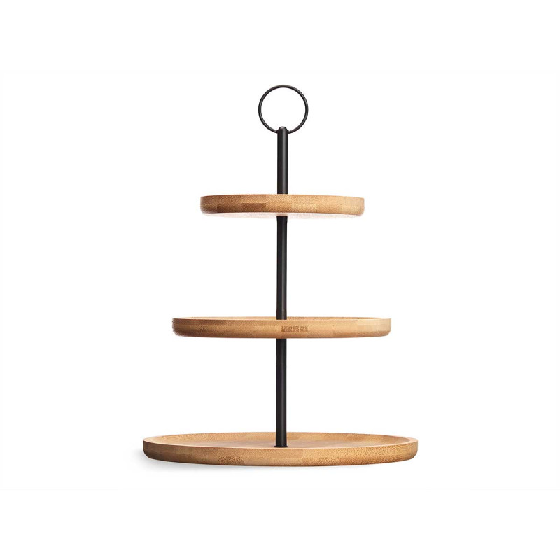FRUTEIRA DE BAMBU COM 3 NÍVEIS SUPORTE DE METAL