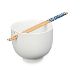 ASIAN PORCELAIN BOWL WHITE BAMBOO CHOPSTICK