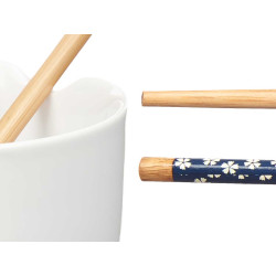 BOL ASIATIQUE EN PORCELAINE BLANC BÂTON DE BAMBOU 