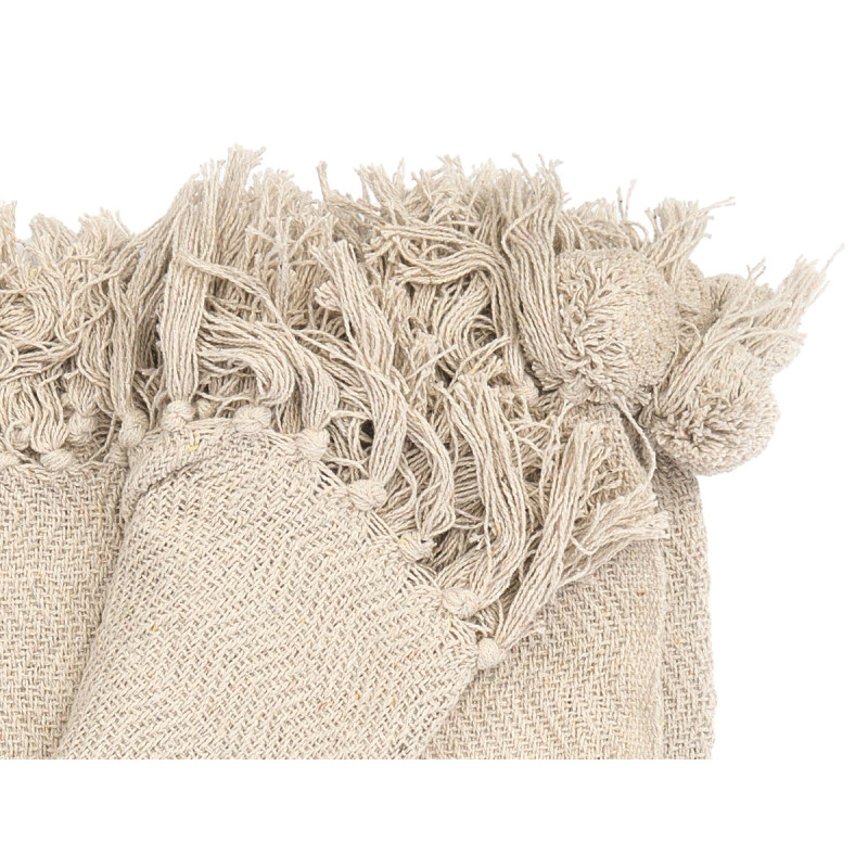 PLAID POLYVALENT POMPON NATUREL 120X150CM