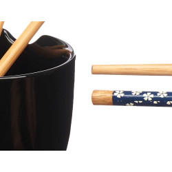 BOL ASIATIQUE EN PORCELAINE NOIR BÂTON DE BAMBOU 