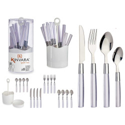 SET 16 COPERTI ACCIAIO INOSSIDABILE MANGO BIANCO