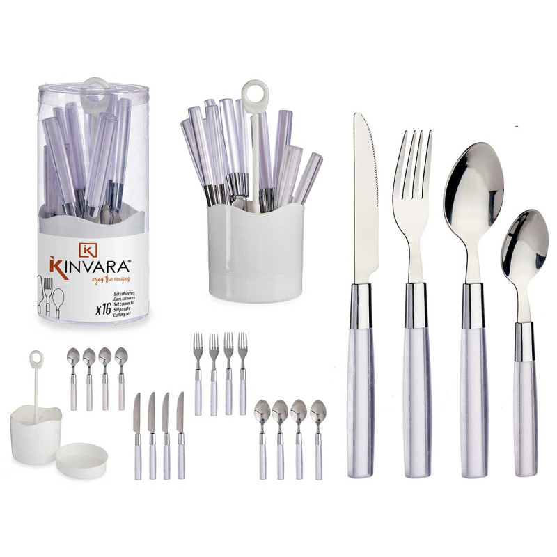 SET 16 COPERTI ACCIAIO INOSSIDABILE MANGO BIANCO