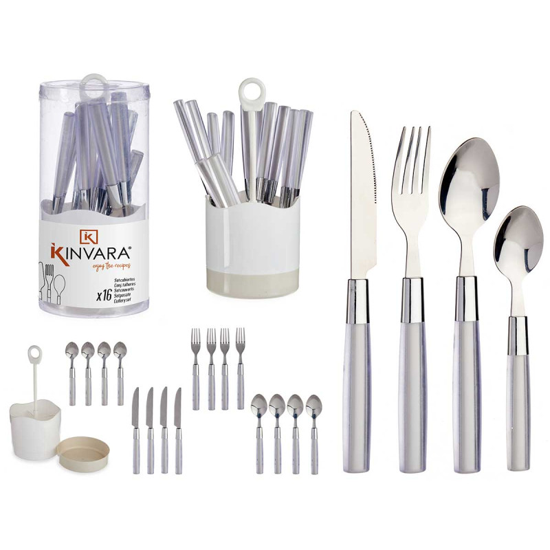SET 16 COPERTI ACCIAIO INOSSIDABILE MANGO GRIGIO