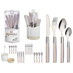 SET 16 COUVERTS ACIER INOXYDABLE MANCHE PS BEIGE 