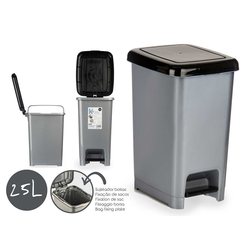 BALDE DO LIXO PLÁSTICO 25L RECICLAGEM PEDAL PRETO