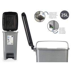 BALDE DO LIXO PLÁSTICO 25L RECICLAGEM PEDAL PRETO