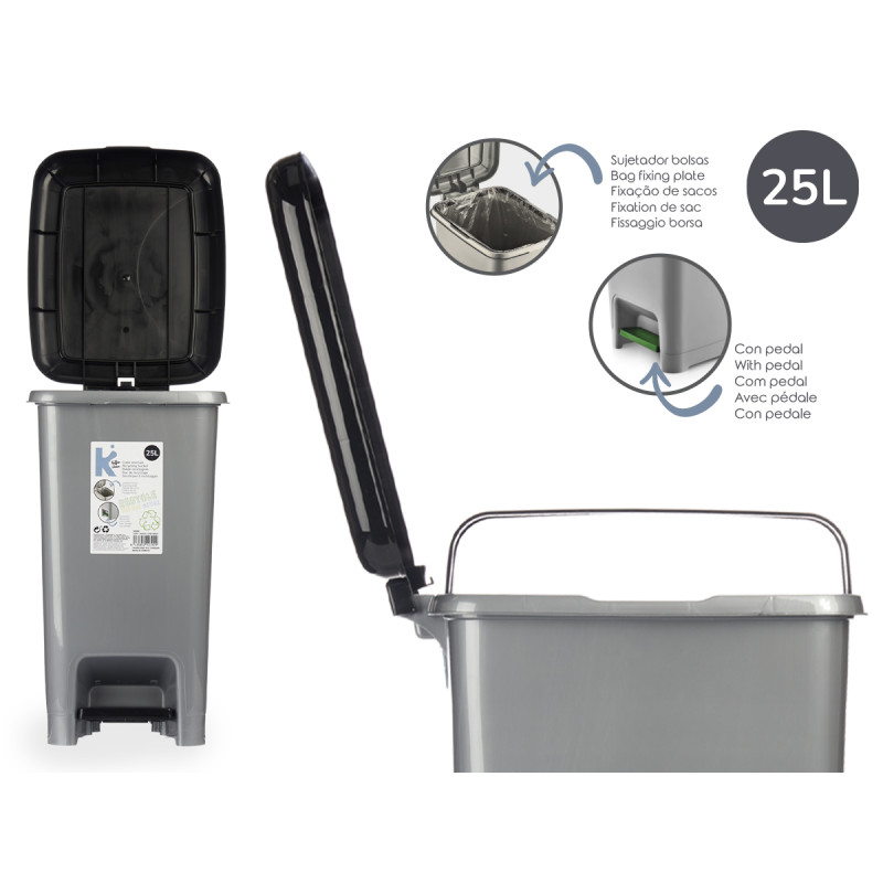 BALDE DO LIXO PLÁSTICO 25L RECICLAGEM PEDAL PRETO