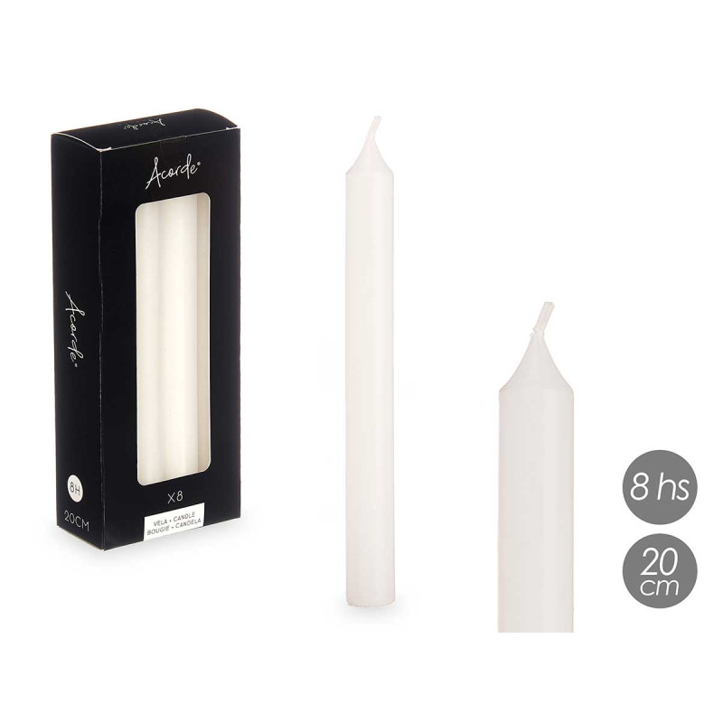 SET 8 BOUGIES  BLANC 20 CM 8 HEURES