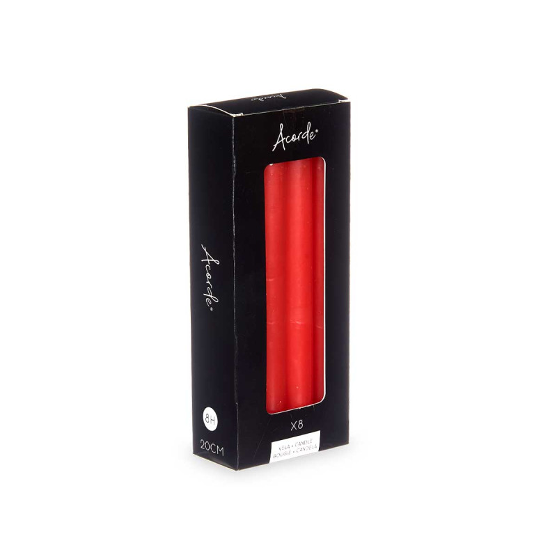 SET 8 LARGE RED CANDLES 20 CM 8 HOURS
