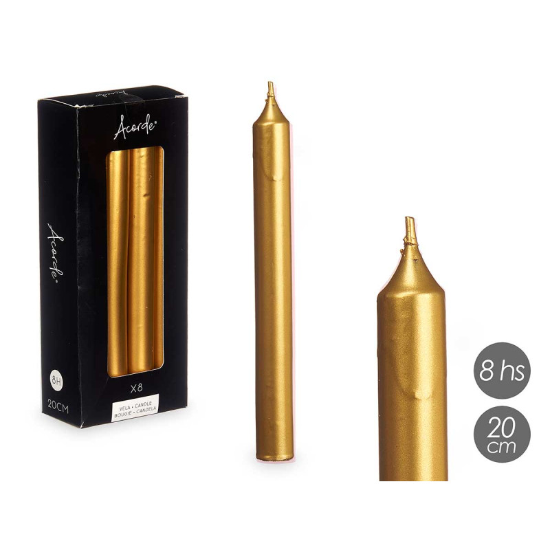 CONJ 8 VELAS DOURADAS 20 CM 8 HORAS
