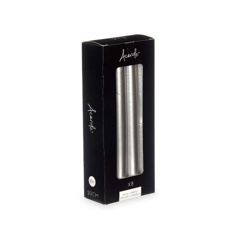 CONJ 8 VELAS PRATEADAS 20 CM 8 HORAS