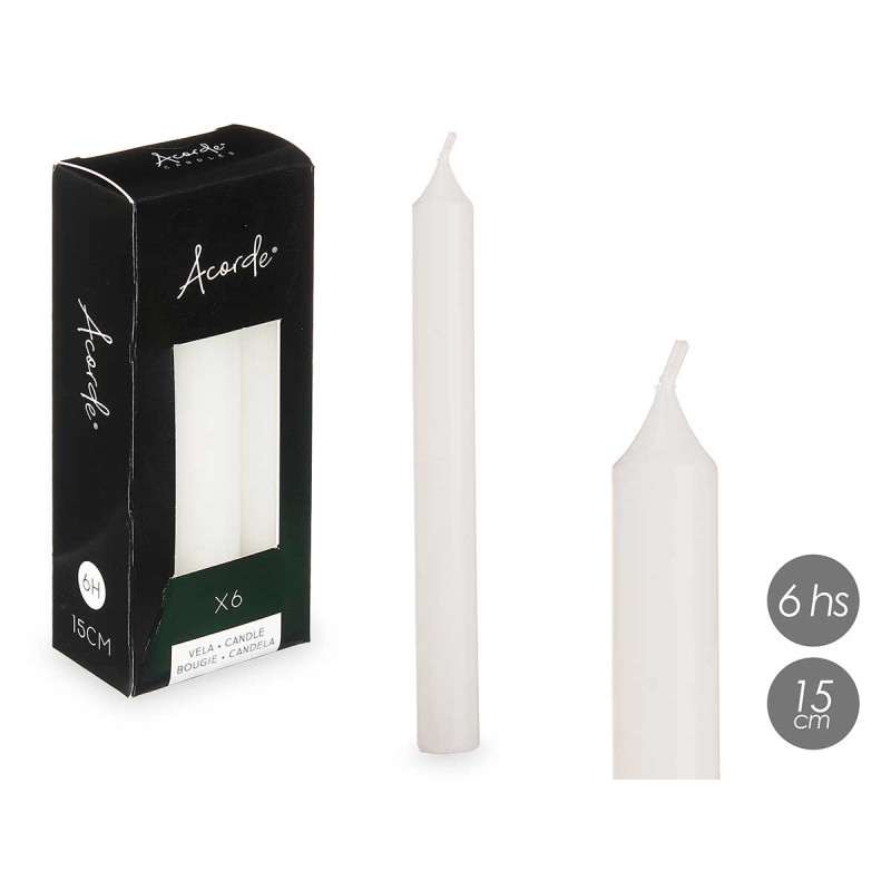 SET 6 BOUGIES  BLANC 15 CM 6 HEURES
