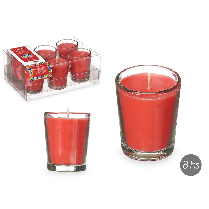 CONJ 6 VELAS COPO VIDRO FRUTOS VERMELHOS