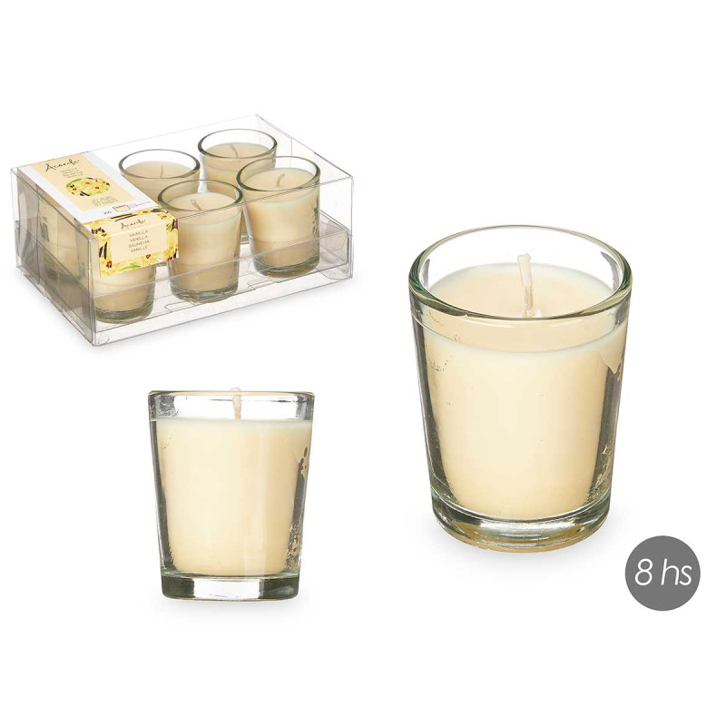 SET 6 VELAS VASO VIDRIO VAINILLA