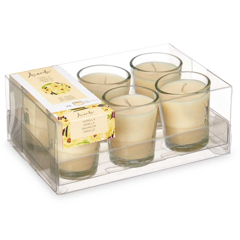 SET 6 BOUGIES VERRE CRISTAL VANILLIER