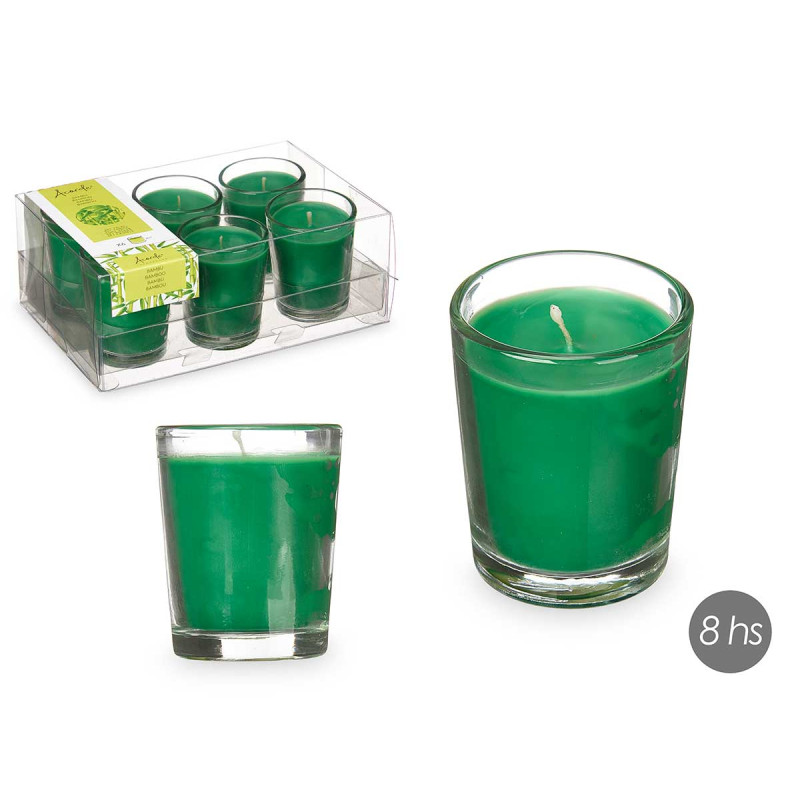 CONJ 6 VELAS COPO VIDRO BAMBU