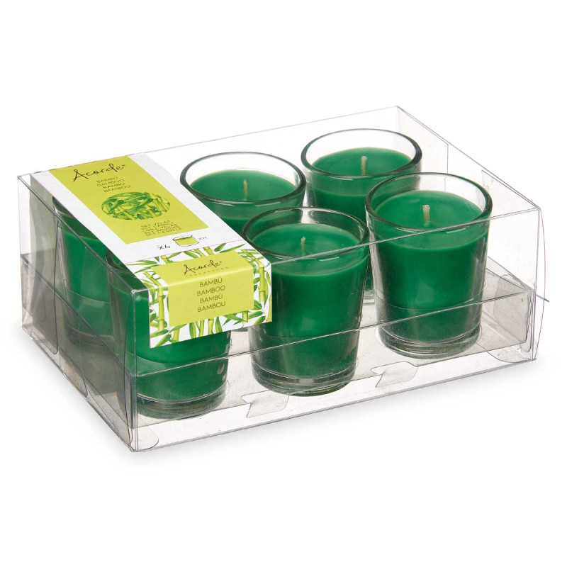 SET 6 VELAS VASO VIDRIO BAMBU