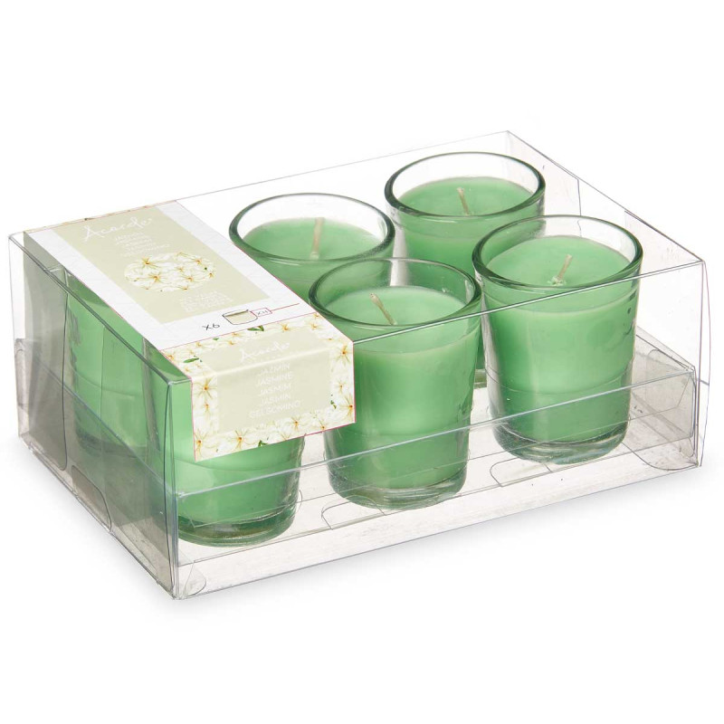 CONJ 6 VELAS COPO VIDRO JASMIM