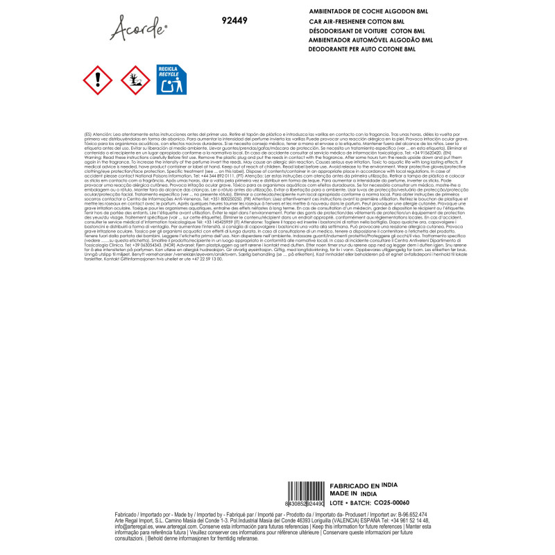 AMBIENTADOR AUTOMÓVEL ALGODÃO 8ML