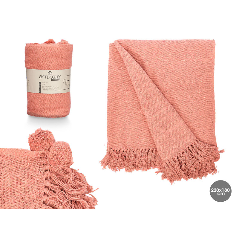 COVER MULTI-USE POMPON RUSSET 180X220CM