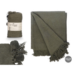 PLAID POLYVALENT POMPON VERT 180X220CM