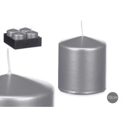 WIDE PILLAR CANDLE SILVER 8CM 