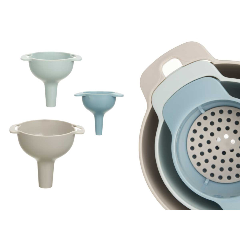 SET 3 PLASTIC FUNNELS WITH FILTER