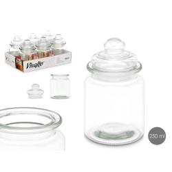 FRASCO REDONDO DE VIDRO LISO TAMPA DE VIDRO 250ML