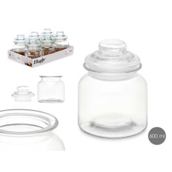 FRASCO REDONDO DE VIDRO LISO TAMPA DE VIDRO 600ML