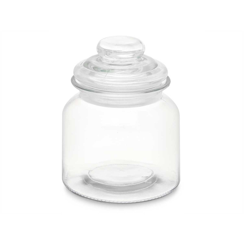FRASCO REDONDO DE VIDRO LISO TAMPA DE VIDRO 600ML